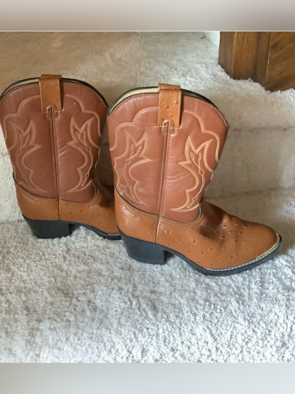 Vintage 1998 Durango Youth Cowboy Boots Tan Western Ostrich Print Size 1.5